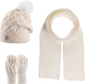 Kitti 3-Delig Winter Set | Muts (Beanie) met Fleecevoering - Sjaal - Handschoenen | 9-15 Jaar Meisjes | K23180-05-01 | Cream