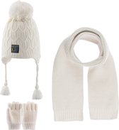 Kitti 3-Delig Winter Set | Muts (Beanie) met Fleecevoering - Sjaal - Handschoenen | 1-4 Jaar Jongens | K23160-12-04 | Cream