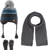 Kitti 3-Delig Winter Set | Muts (Beanie) met Fleecevoering - Sjaal - Handschoenen | 4-8 Jaar Jongens | K23170-13-01 | Anthracite