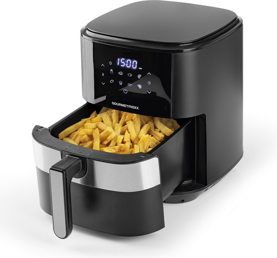 MEDION P10 XL Heteluchtfriteuse (6,8 L XXL, Airfryer, 2.150 W, dubbele verwarmingselementen in roestvrij staal, schudalarm, 9 programma's, LED-touchscreen) mat
