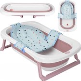 Opvouwbaar babybad met 50 liter volume, inclusief bad-inzet, ergonomisch & compact, stabiel PP & TPE plastic, ruimtebesparend, roze