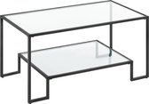 Salontafel, glazen tafel, woonkamertafel, 2 planken van gehard glas, stalen frame, 55 x 100 x 45 cm, decoratie, voor woonkamer, basiszwart