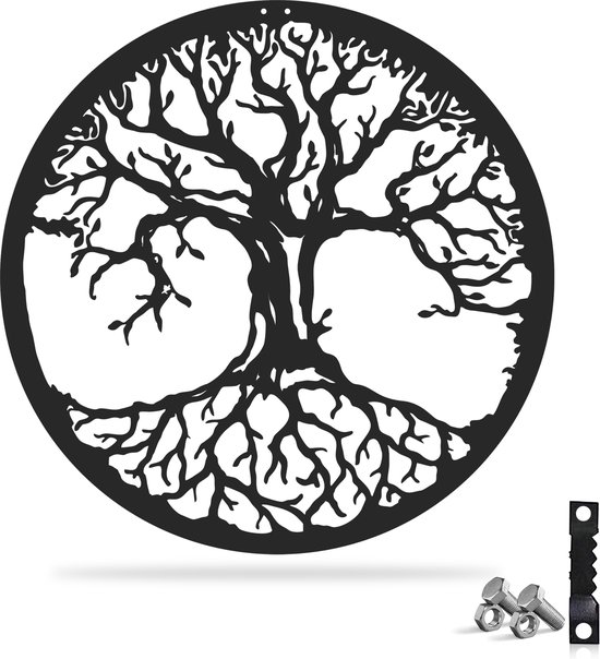 Wanddecoratie Industrieel- Metaal- Muurdecoratie Woonkamer- Staal- Tree of life- Zwarte Poedercoating