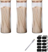 Luchtdichtheid Voorraadpot Voorraadpotten Glazen Set van 3 met Bamboe Deksel voor Specerijen/Bonen/Poeder/Suiker/Spaghetti (10 * 30 CM;2100 ML)
