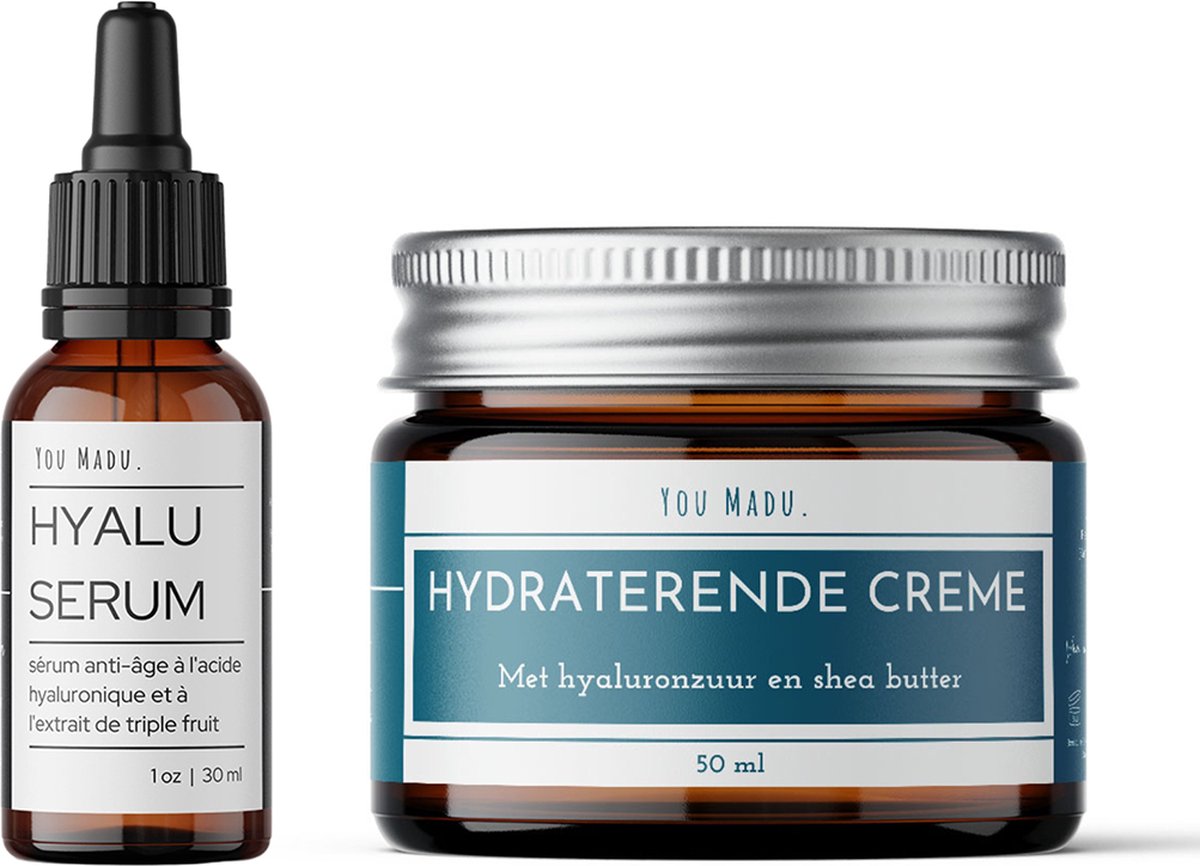Goedkoopste You Madu Hyaluronic Acid Duo Set - Hydraterende Nachtcrème en Serum met Hyaluronzuur & Arganolie - Skincare voor Mannen en Vrouwen