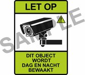 5 stuks Sticker - Let op - Camerabewaking - Fel groen - nederlandsstalig- 7x5cm