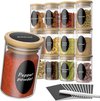 Kruidenpotjes Set Rond - 12 x 200 ml, Glazen Kruidenpotjes met Bamboe Deksel, Kruidenstrooier Set met Labels & Markers, Potjes voor Kruiden, Thee, Voedselopslag