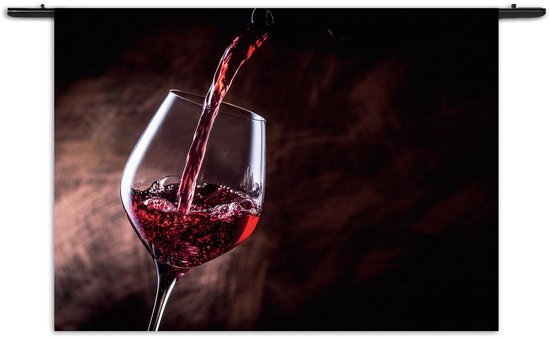 Velours Wandkleed Glas Rode wijn 02 Rechthoek Horizontaal S (40 X 60 CM) - Wandkleden - Met roedes