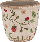 Clayre & Eef Bloempot Ø 11x10 cm Beige Rood Keramiek Aardbeien Bloempot Binnen