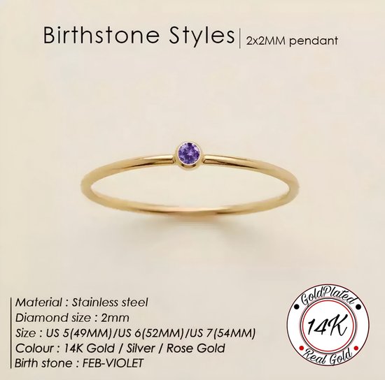 Soraro Birthstone Ring | Februari |16mm | 14K Goldplated | Goud | Cadeau Voor Haar | Cadeau Voor Vriendin | Verjaardag Cadeau | Moederdag Cadeau | Cadeau Ideeën