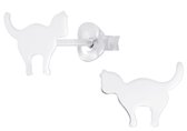 Joy|S - Zilveren kat poes oorbellen - 9 x 7 mm