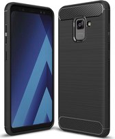 DrPhone BCR1 Hoesje - Geborsteld TPU case - Ultimate Drop Proof Siliconen Case - Carbon fiber Look – Geschikt voor Samsung Galaxy A8 2018- Zwart