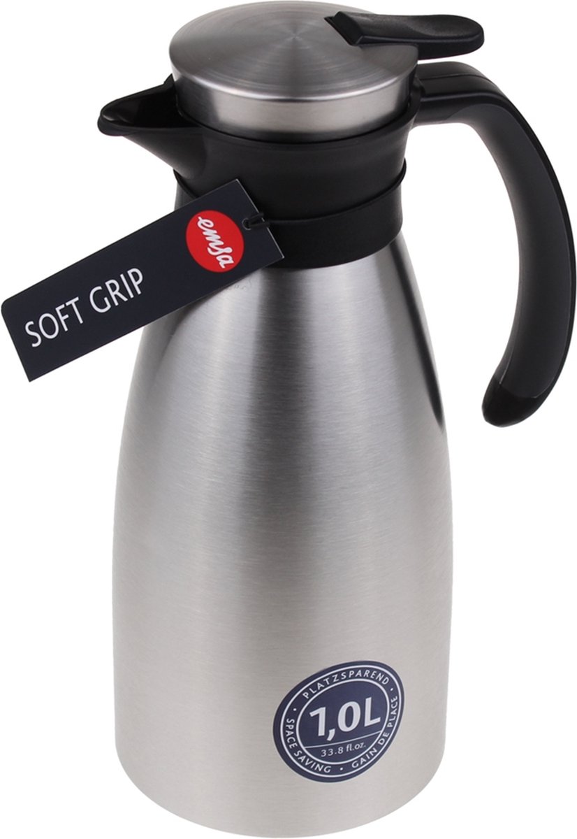 Emsa Soft Grip isoleerkan. Quick Tip. 1.0 L. RVS/zwart