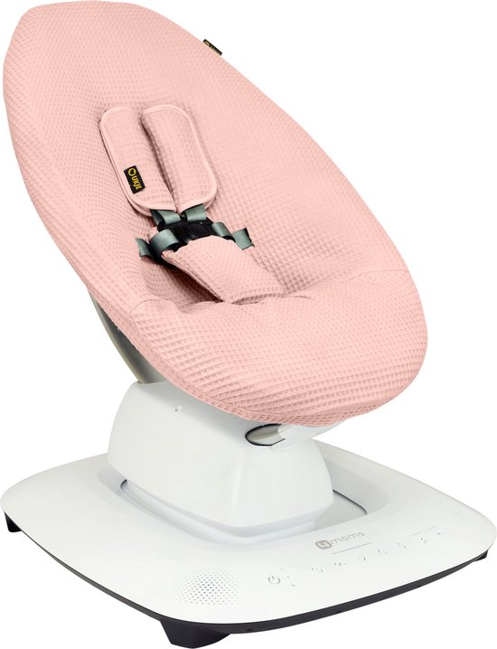 Ukje Wipstoelhoes geschikt voor 4Moms Mamaroo 5 Rockaroo Wipstoel - Hoes met Waterdichte Voering ter Bescherming van je Stoel - Perfecte Pasvorm - Met Gordelbeschermers - Makkelijk Wasbaar - Zacht Katoen - Roze Wafelstof