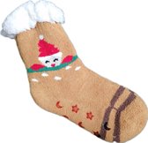 Kerstsokken - Wintersokken - Huissokken - Kinderen - Warme wintersokken - Anti-slip - Kleur Okergeel/Rood/Wit/Groen/Bruin - Glurende Kerstman - Maat 28 t/m 31 - Kerst - Cadeau