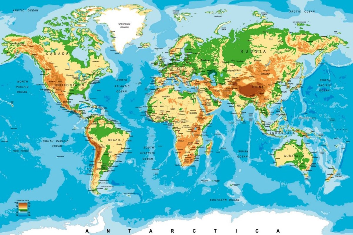 Fotobehang - World Map 375x250cm - Vliesbehang