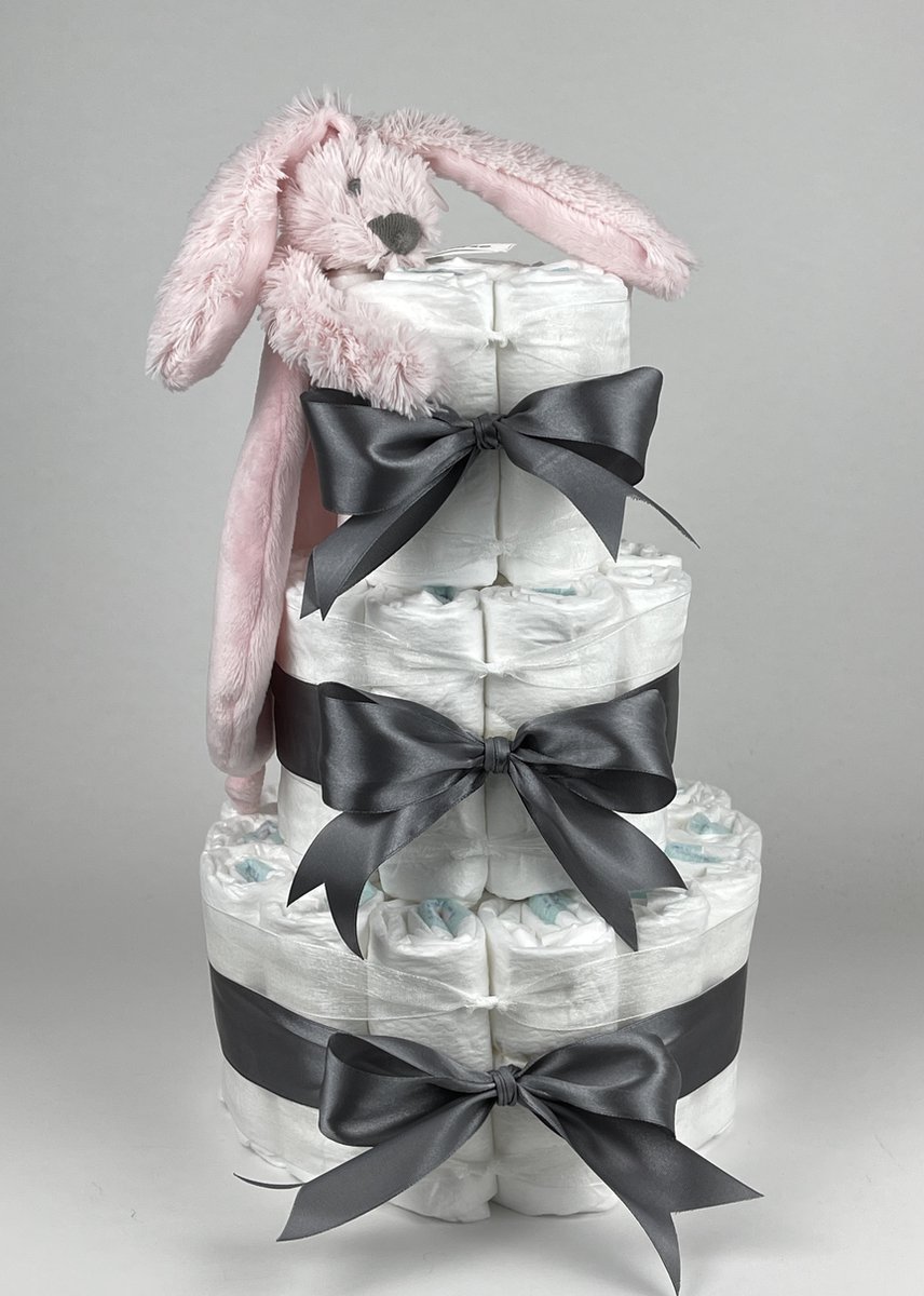 Goedkoopste Chouette-Chouette | Luiertaart Meisje | Kraamcadeau | Geboorte Meisje | Babyshower | Tuttle Konijn Richie Pink - donker Grijs