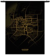 Velours Wandkleed Lelystad Plattegrond Zwart Geel Rechthoek Verticaal XL (210 X 150 CM) - Wandkleden - Met roedes