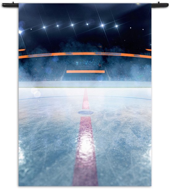 Velours Wandkleed Ijshockey Pitch Rechthoek Verticaal S (85 X 60 CM) - Wandkleden - Met roedes