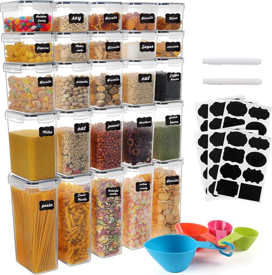 Pot de stockage avec couvercle, récipient de stockage de Cuisine 25 pièces, récipients de stockage scellés anti-parasitaires et anti-fuite, pot de stockage des Nourriture pour réfrigérateur- 0/1,4/2/2,8 l
