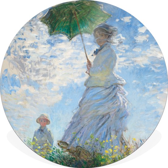 Muurcirkel / wandcirkel voor binnen | 30cm dibond (aluminium) | Woman With A Parasol - Madame Monet And Her Son | Claude Monet (oude meesters) | Incl. ophangset voor bevestiging aan de muur