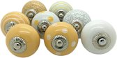 8 x Prachtige RiaD deurknop keramiek wit met geel met schroef voor kast - DIY - kastknop- Meubelknop - Deurknoppen voor kasten - Meubelbeslag - Deurknopjes - Meubelknoppen
