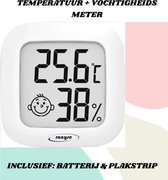 Elektronische hygrometer - Weerstation - Luchtvochtigheidsmeter - Digitale Thermometer Voor Binnen - Incl. Batterij en Plakstrip - Wit