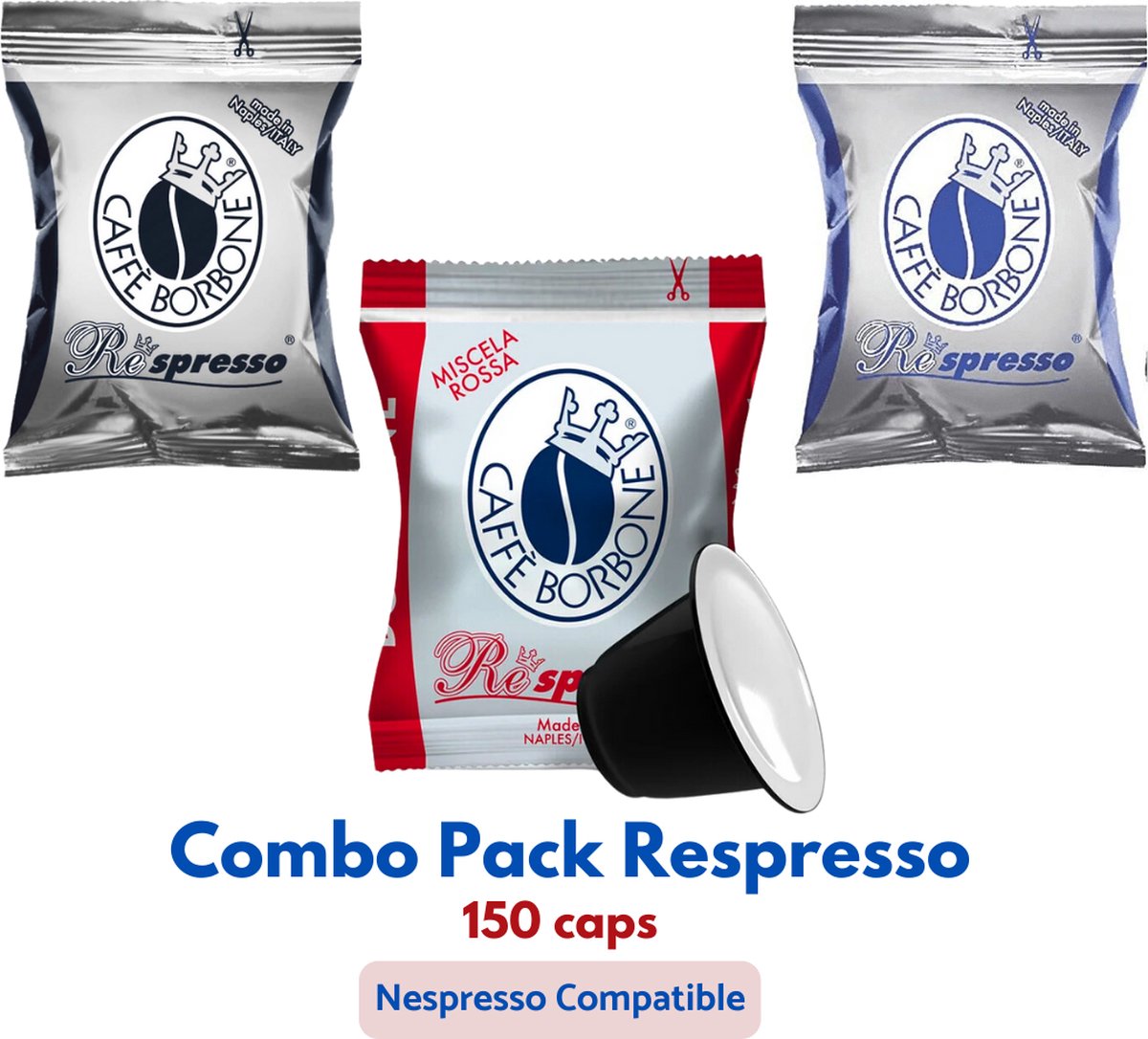 Caffè Borbone Respresso Nera + Rossa + Blu 150 capsules - Nespresso compatible - Italiaanse espresso koffiecups - Proefpakket
