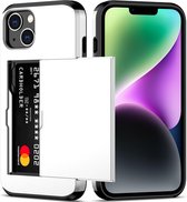 Mobiq - Hybrid Card iPhone 15 Hoesje met Pashouder - wit