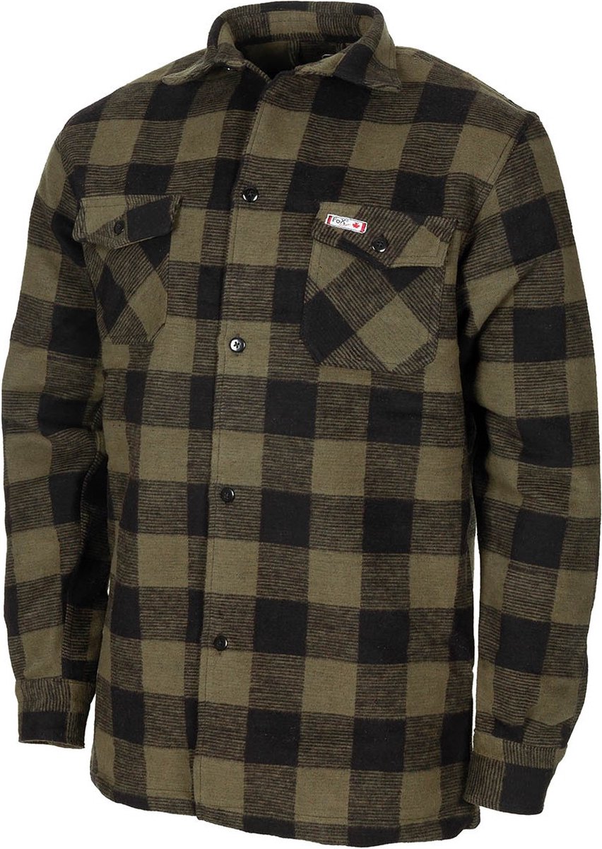 MFH Canadian Woodcutter Jas over-sized Houthakkersblouse zware outdoor kwaliteit flanel legergroen/ geruit Zwart
