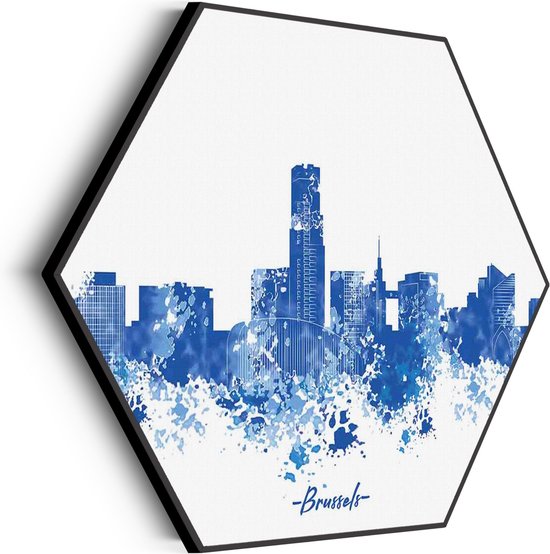 Akoestisch Schilderij Skyline Brussels Watercolor Paint Hexagon Basic XL (140 X 121 CM) - Akoestisch paneel - Akoestische Panelen - Akoestische wanddecoratie - Akoestisch wandpaneel