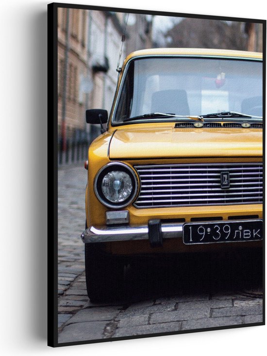 Akoestisch Schilderij Old School Gele Taxi 01 Rechthoek Verticaal Pro XL (86 X 120 CM) - Akoestisch paneel - Akoestische Panelen - Akoestische wanddecoratie - Akoestisch wandpaneel