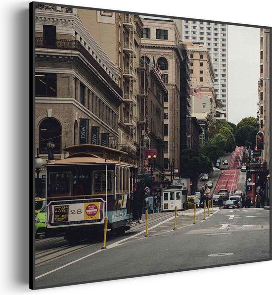 Akoestisch Schilderij San Francisco City Vierkant Pro XXL (140 X 140 CM) - Akoestisch paneel - Akoestische Panelen - Akoestische wanddecoratie - Akoestisch wandpaneel