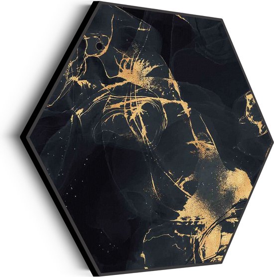 Akoestisch Schilderij Abstract Marmer Look Zwart met Goud 04 Hexagon Basic M (60 X 52 CM) - Akoestisch paneel - Akoestische Panelen - Akoestische wanddecoratie - Akoestisch wandpaneel