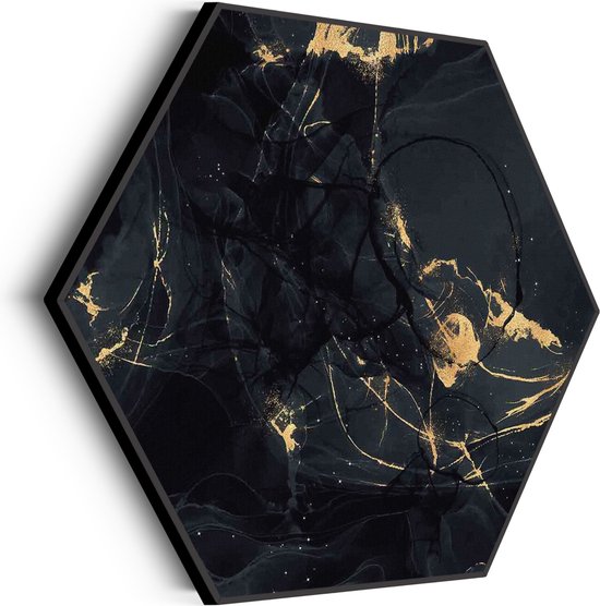 Akoestisch Schilderij Abstract Marmer Look Zwart met Goud 05 Hexagon Basic M (60 X 52 CM) - Akoestisch paneel - Akoestische Panelen - Akoestische wanddecoratie - Akoestisch wandpaneel