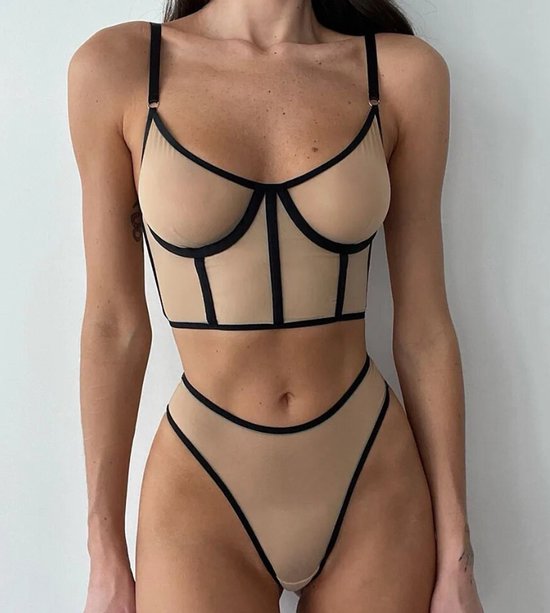 Mirabelle Sexy Lingerie - Vrouwen Khaki Vrouwelijke Ondergoed Intieme Bh En Panty Set - 2 Stuks Lace See Through Outfit