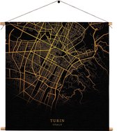 Textielposter Turin Turijn Plattegrond Zwart Geel Vierkant XXXL (120 X 120 CM) - Wandkleed - Wanddoek - Wanddecoratie