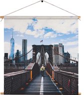 Textielposter Brooklyn Bridge New York Daglicht Vierkant XXXL (120 X 120 CM) - Wandkleed - Wanddoek - Wanddecoratie