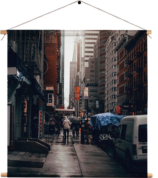 Textielposter New York Raining Day Vierkant XL (60 X 60 CM) - Wandkleed - Wanddoek - Wanddecoratie