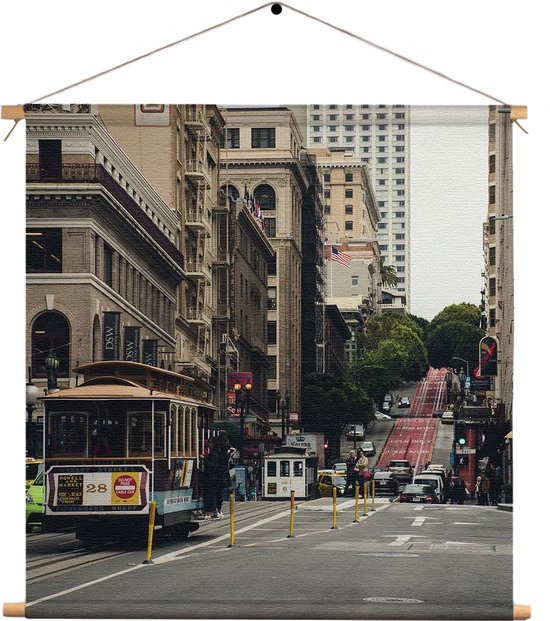 Textielposter San Francisco City Vierkant XL (60 X 60 CM) - Wandkleed - Wanddoek - Wanddecoratie