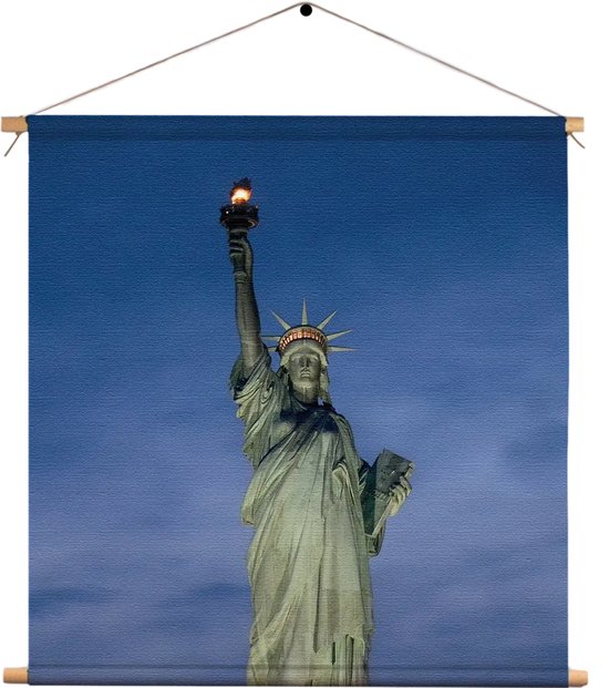 Textielposter Vrijheidsbeeld New York Donker 02 Vierkant M (30 X 30 CM) - Wandkleed - Wanddoek - Wanddecoratie