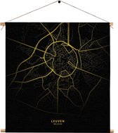 Textielposter Leuven Plattegrond Zwart Geel Vierkant XL (60 X 60 CM) - Wandkleed - Wanddoek - Wanddecoratie