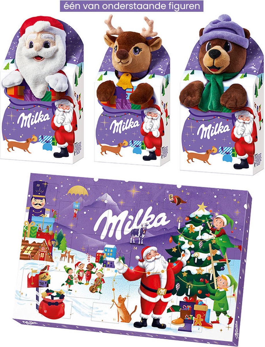 Paquet de Noël Milka : calendrier de l'avent et cadeau en chocolat avec  ours en peluche - 296g