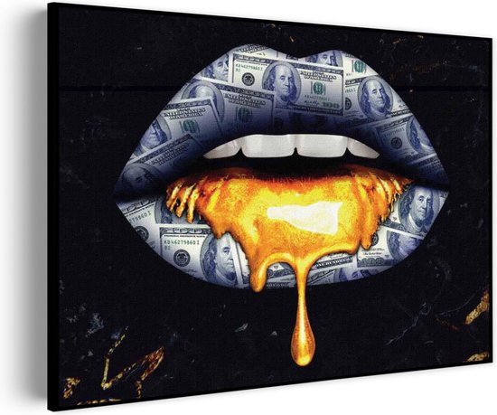 Akoestisch Schilderij Golden Money Lips Rechthoek Horizontaal Basic L (100 x 72 CM) - Akoestisch paneel - Akoestische Panelen - Akoestische wanddecoratie - Akoestisch wandpaneel