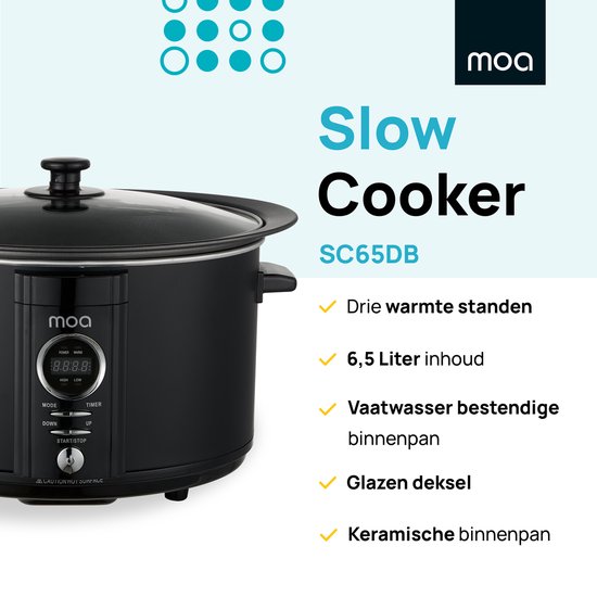 MOA Slowcooker Digitaal - 6,5 liter - Zwart - BPA vrij - SC65DB | bol