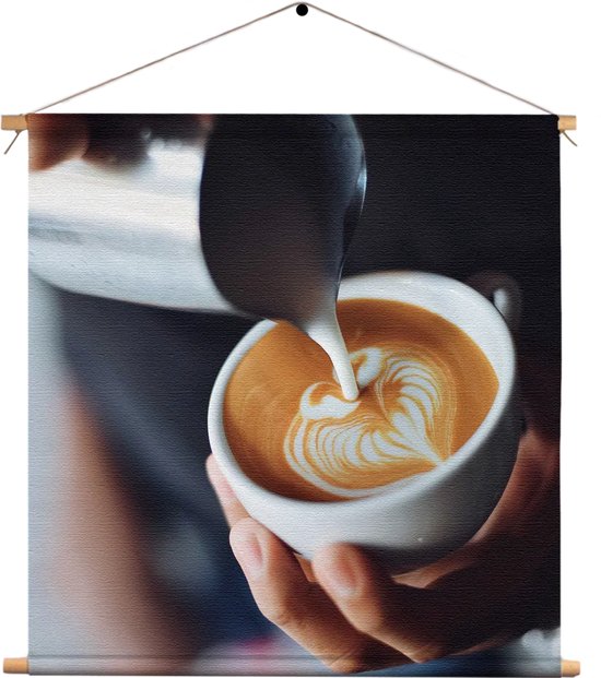 Textielposter Koffie Love Vierkant CM) - Wandkleed - Wanddoek - Wanddecoratie