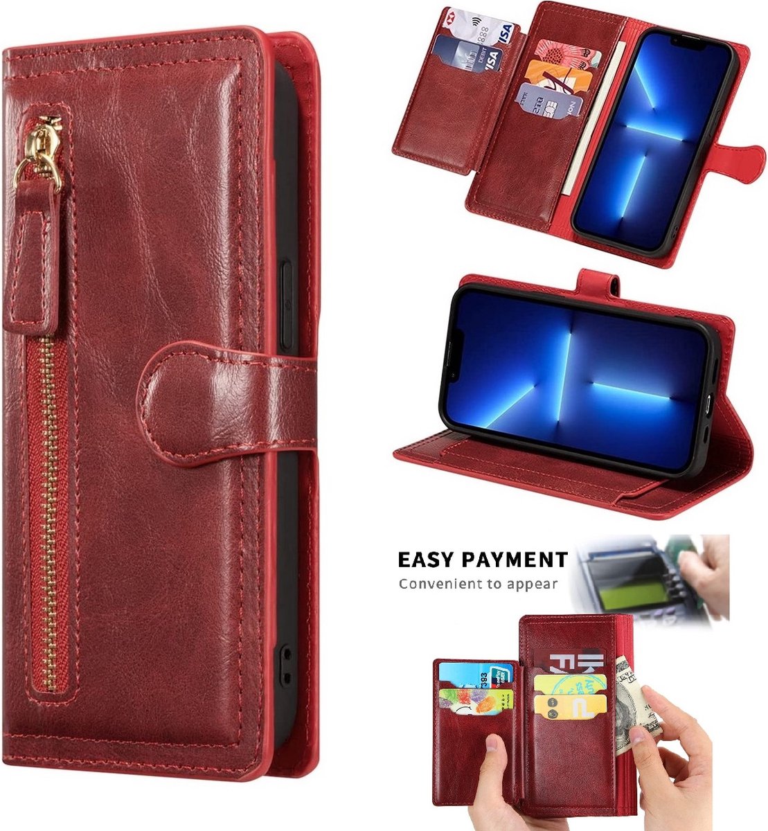 LuxeBass Hoesje geschikt voor Samsung Galaxy A32 4G - Boekhoesje - Rood - Vintage portemonne hoes met ritssluiting - telefoonhoes - gsm hoes - telefoonhoesjes