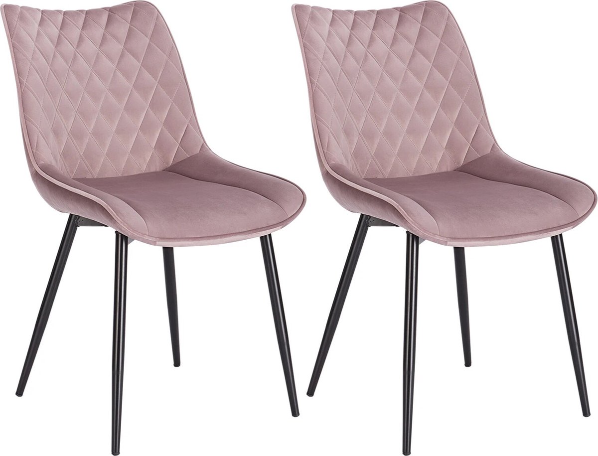 BukkitBow - Moderne Eetkamer/Keukenstoel Velvet met Hoge Rugleuning en Sierpatroon (46,5CM Zithoogte) - Roze