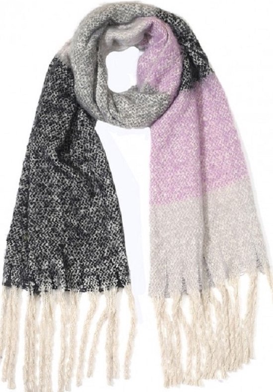 Warme Sjaal Multicolor - Franjes - 180x60 cm - Grijs en Paars