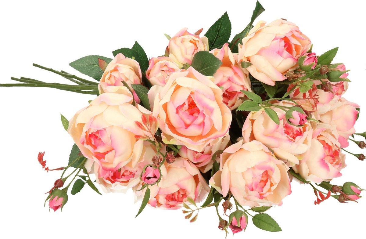 Top Art Kunstbloemen boeket roos Ariana - 8x - roze - 73 cm - kunststof steel - decoratie bloemen